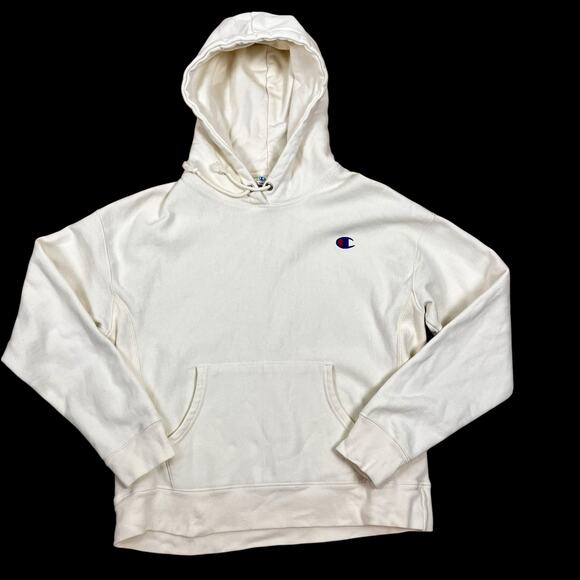 Champion Reverse Weave Hoodie L Cream GF757 Heavyweight Sweatshirt Logo Womens - Picture 1 of 16
